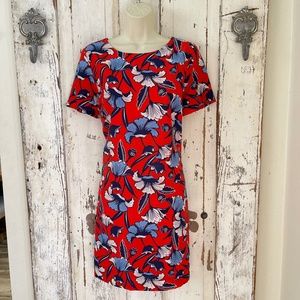 J. Crew Size Small Woman's Dress Red Blue Ivory Floral Shift Casual Career Party